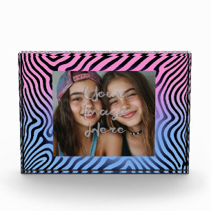 Retro Pink Blue Gradient Zebra Stripe Photo Frame Block