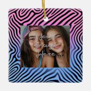 Retro Pink Blue Gradient Zebra Stripe Photo Frame Ceramic Ornament