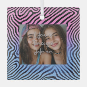 Retro Pink Blue Gradient Zebra Stripe Photo Frame Glass Tree Decoration