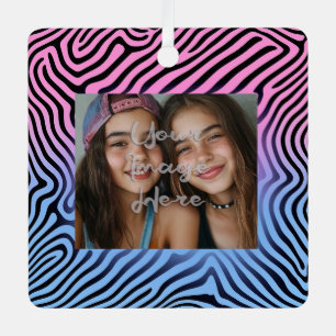 Retro Pink Blue Gradient Zebra Stripe Photo Frame Metal Tree Decoration