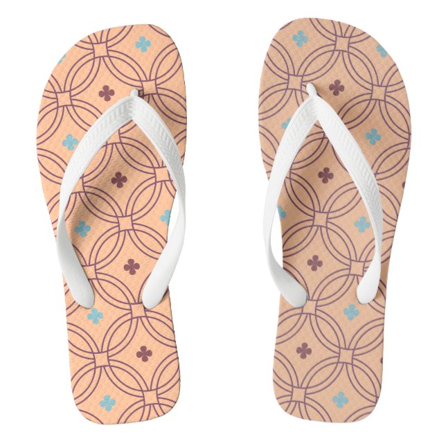 Retro Pink & Blue Interlocking Geometric Pattern Jandals (Footbed)
