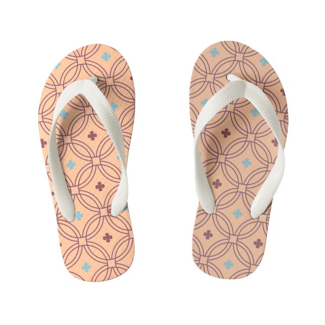 Retro Pink & Blue Interlocking Geometric Pattern Kid's Jandals (Footbed)