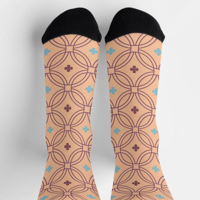 Retro Pink & Blue Interlocking Geometric Pattern Socks (Top)