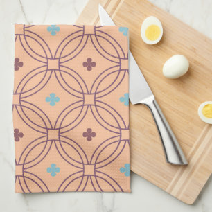 Retro Pink & Blue Interlocking Geometric Pattern Tea Towel