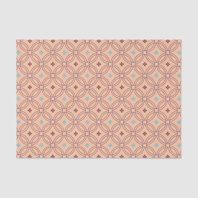 Retro Pink & Blue Interlocking Geometric Pattern Tissue Paper (Front)