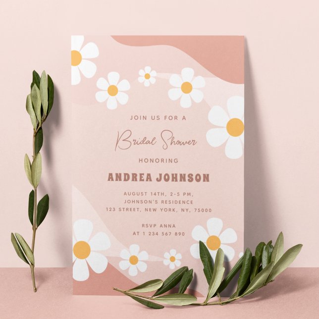 Retro Pink Boho Daisy Floral Script Bridal Shower Invitation (Creator Uploaded)