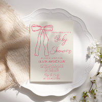 Retro Pink Bow Hand Drawn Written Baby Girl Shower