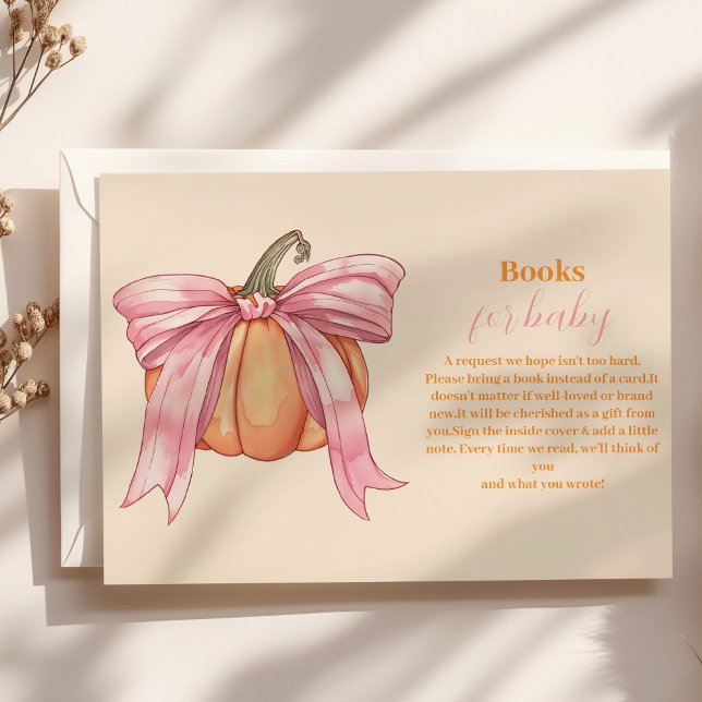Retro Pink Bow Pumpkin Baby Shower Books for Baby Enclosure Card (Creator Uploaded)