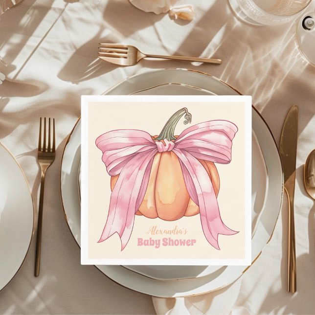 Retro Pink Bow Pumpkin Baby Shower Napkin (Creator Uploaded)