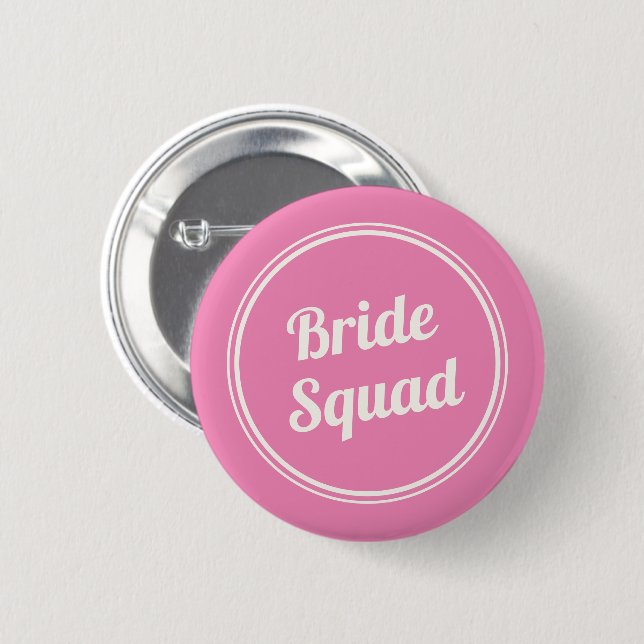 Retro Pink Bride's Squad Bridesmaid Button (Front & Back)