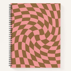 Retro Pink Brown Pastel Warped Checks Chequered   Notebook