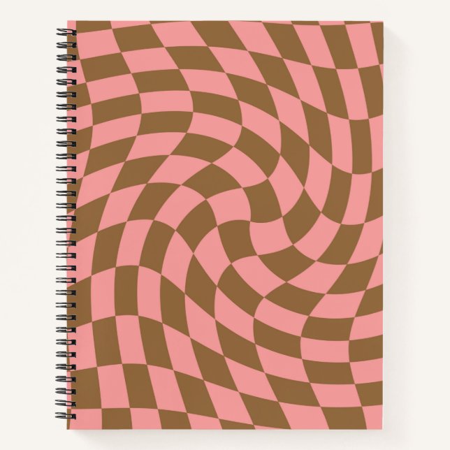 Retro Pink Brown Pastel Warped Checks Chequered   Notebook (Front)