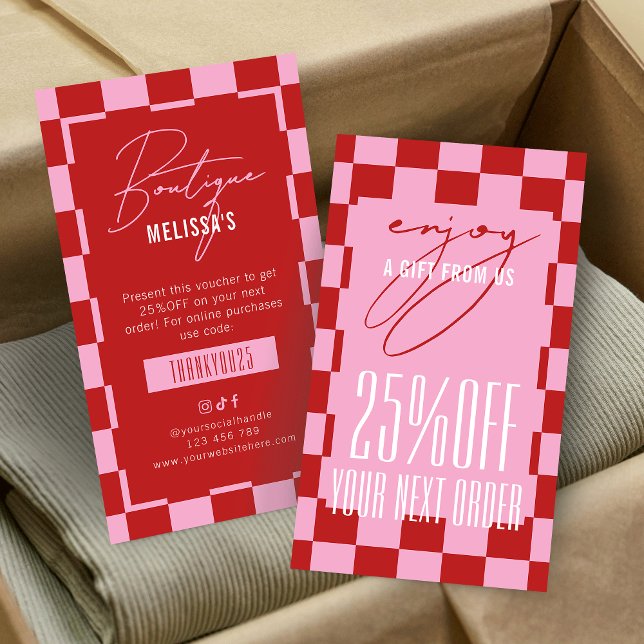 Retro Pink Business Next Order Discount Voucher Card (Creator Uploaded)