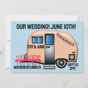 RETRO PINK CAMPER UNIQUE WEDDING INVITATIONS