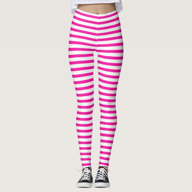 Retro Pink Candy Stripe Pattern Leggings (Front)