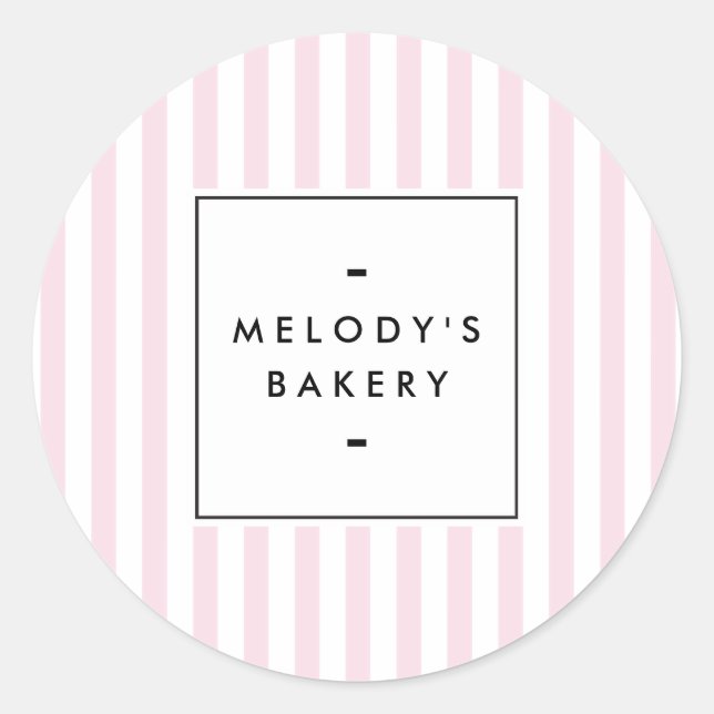 Retro Pink Candy Stripes Bakery Classic Round Sticker (Front)