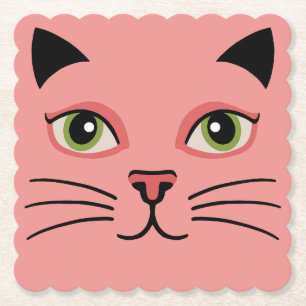 Retro Pink Cat Paper Coaster