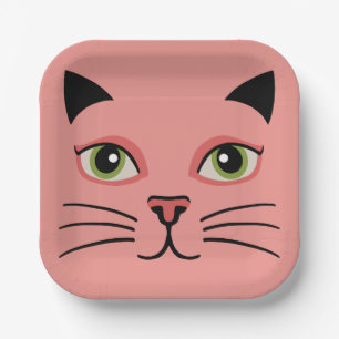 Retro Pink Cat Paper Plate