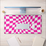 Retro Pink Checked Warped Chequered  Desk Mat<br><div class="desc">Retro psychedelic modern chequered Pink desk mat</div>