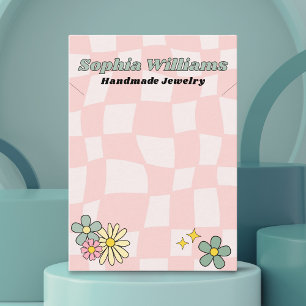 Retro Pink Checker Necklace Jewelry Display Card