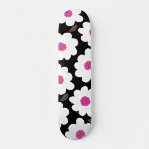 Retro Pink Checkered Floral Pattern Skateboard