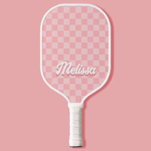 Retro Pink Checkered Monogram Pickleball Paddle