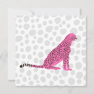 Retro Pink Cheetah Wild Cat Portrait Art Holiday Card