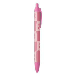 Retro Pink Chequered Floral Pattern Black Ink Pen