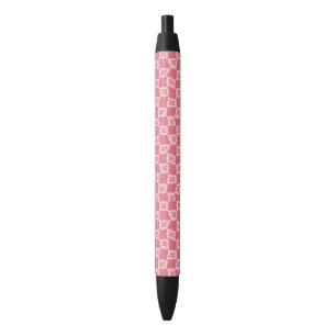 Retro Pink Chequered Floral Pattern Black Ink Pen