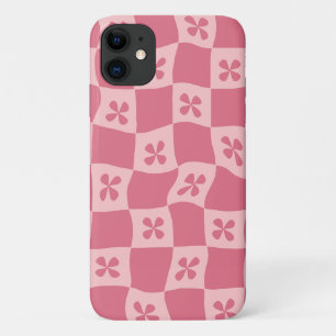 Retro Pink Chequered Floral Pattern Case-Mate iPhone Case