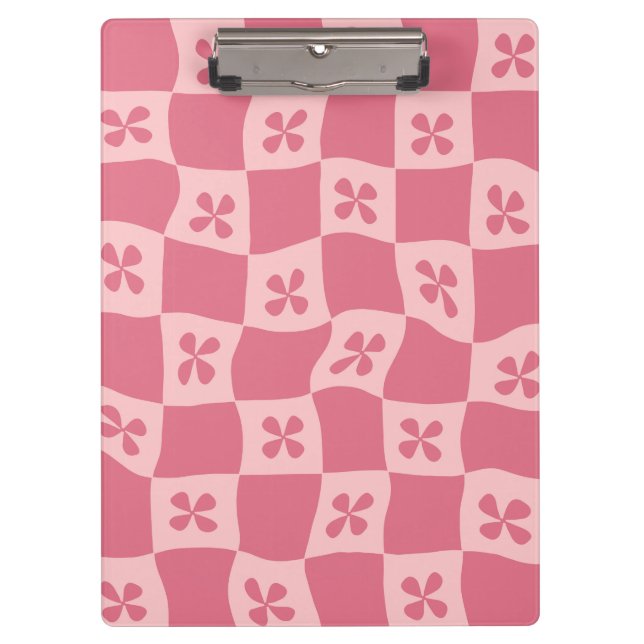 Retro Pink Chequered Floral Pattern Clipboard (Front)