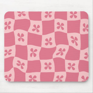 Retro Pink Chequered Floral Pattern Mouse Pad