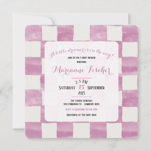 Retro pink Chequered Girl Baby Shower Invitation