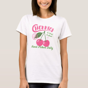 Retro Pink Cherry Fruit Graphic Cute Vintage Cotta T-Shirt
