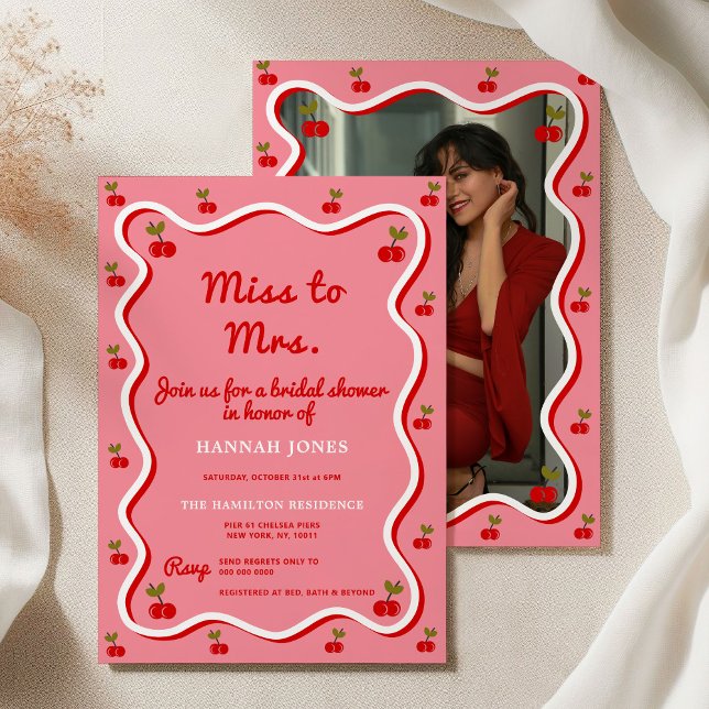 Retro Pink Cherry Valentine Bridal Shower Invitation (Creator Uploaded)