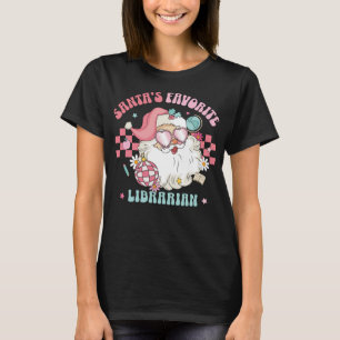 Retro Pink Christmas Cute Santa's Favourite Librar T-Shirt