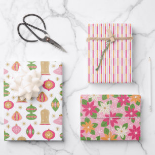 Retro Pink Christmas / Holiday Gift Wrapping Paper Sheet