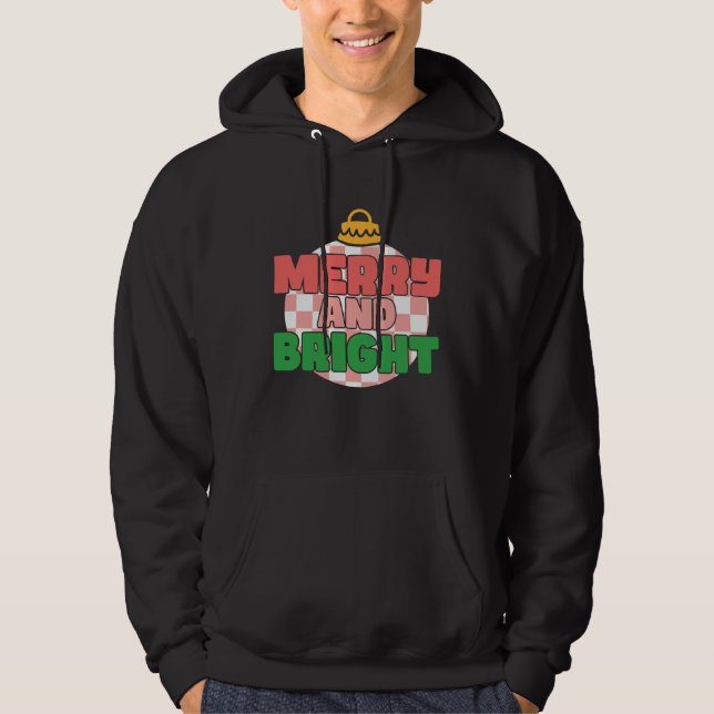 Retro Pink Christmas Merry Beautiful Bright Xmas B Hoodie (Front)