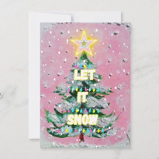 Retro Pink Christmas Tree  Holiday Card (Front)