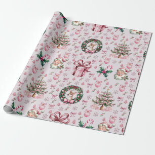 Retro pink Christmas  Wrapping Paper