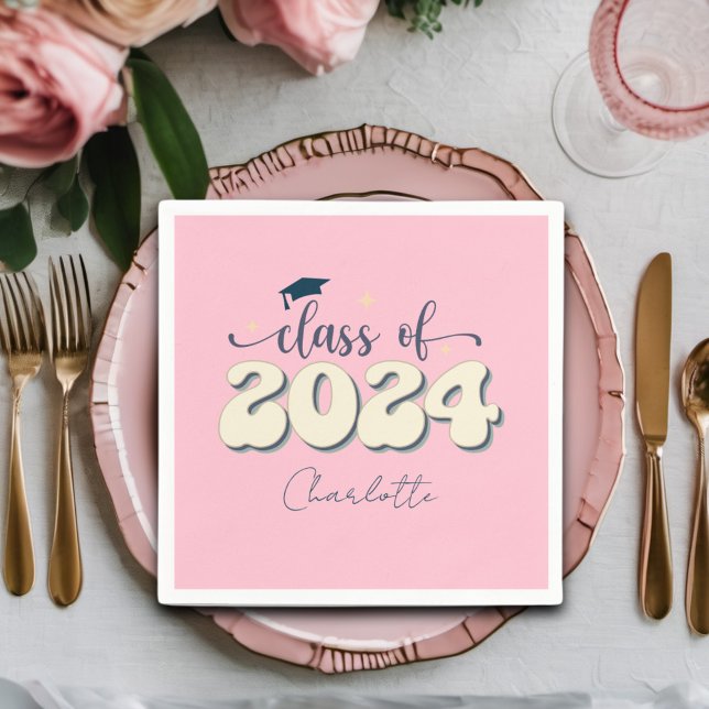 Retro Pink Class Of 2024 Graduation Napkin (Creator Uploaded)