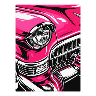 Retro Pink Classic Car Front Pop Art Illustration Photo Print