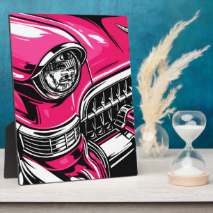 Retro Pink Classic Car Front Pop Art Illustration Plaque