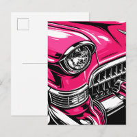 Retro Pink Classic Car Front Pop Art Illustration