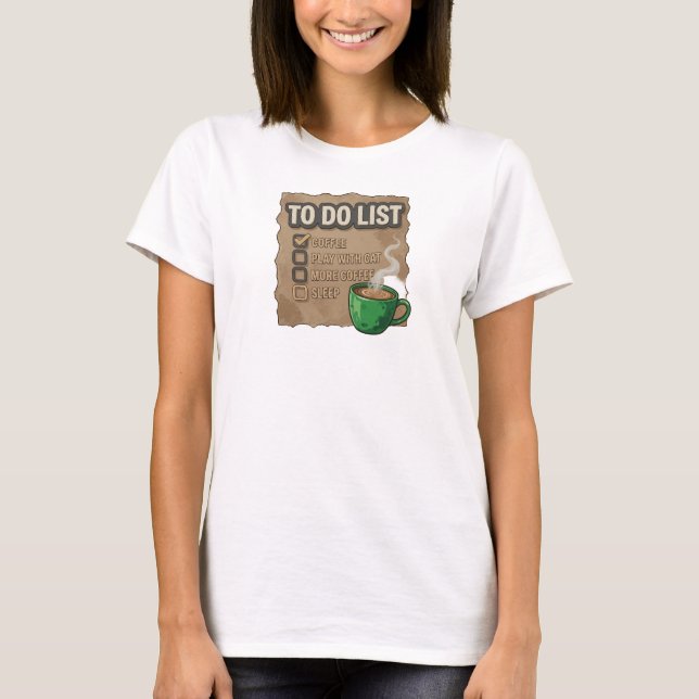 Retro Pink COFFEE PLAY WITH CAT Statement Design T-Shirt (Front)