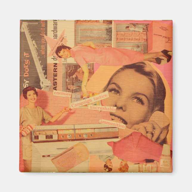 Retro pink collage magnet (Front)
