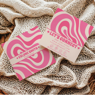 Retro Pink Colorful Soft  Boho Groovy Girly Trendy Square Business Card