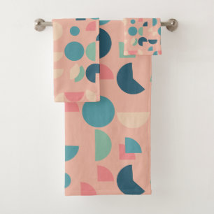 Retro Pink Colourful Modern Geometric Tribal Bath Towel Set