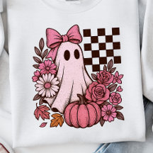 Retro Pink Coquette Ghost Girl with Bow Halloween