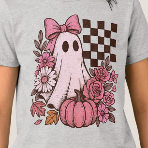 Retro Pink Coquette Ghost Girl with Bow Halloween Tri-Blend Shirt
